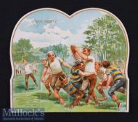 1900 Au Bon Marche ‘Rugby’ Card in colour with fold out centre internally depicting children playing