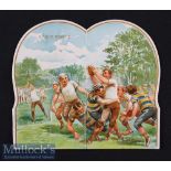 1900 Au Bon Marche ‘Rugby’ Card in colour with fold out centre internally depicting children playing