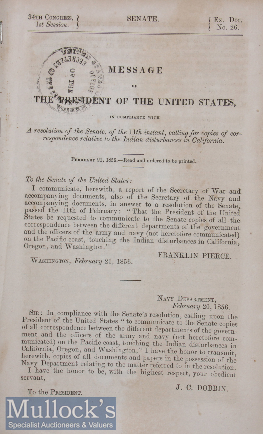 Americana – A resolution of the Senate calling for copies of correspondence relative to the Indian - Image 2 of 2