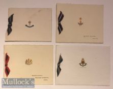 Original Indian army regimental greeting cards (4) all gold embossed with ribbons including 11th