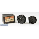 J W Young & Son ‘Beaudex’ 3 ½” fly reel in smooth black finish^ square line guide^ plus a 3” Beaudex