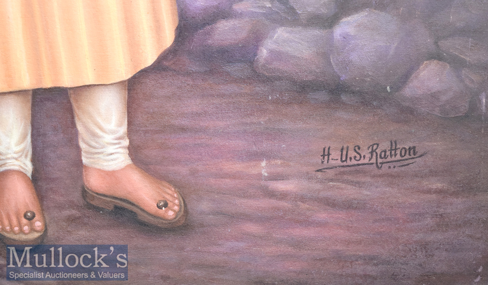 H U S Ratton Oil on Canvas Painting depicts Guru Nanak Dev Ji - Image 2 of 2