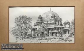 Original Victorian period published pen & ink drawing of the tomb of Mohammed Ghaus Gwalior^ India