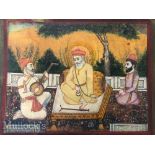 India & Punjab – Guru Nanak Miniature A Sikh school miniature of Guru Nanak seated on a mat with his