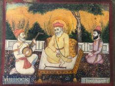 India & Punjab – Guru Nanak Miniature A Sikh school miniature of Guru Nanak seated on a mat with his
