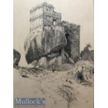 Original Victorian period published pen & ink drawing of Madan Mahal a Gond Fort near Jabalpur^