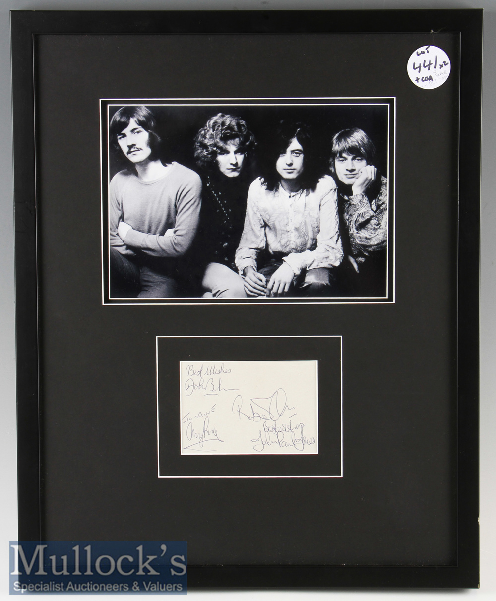 Autograph - Led Zeppelin Signed Framed Display featuring an autograph page signed by all four