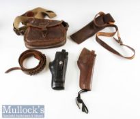 Small leather Shoulder Pouch with T K W to the front^ plus 3x pistol holsters and a small leather