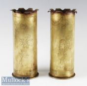 WWI Brass Shell Cases ‘Trench Art’ both shells marked to the bottom^ ‘Jul 1918’ and ‘Aug 1918’