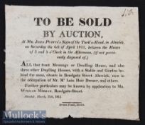 1811 Alnwick Printed Leaflet ‘To Be Sold By Auction’ advertising a sale of houses in Alnwick^ date 6