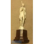 India – Rare^ finely carved ivory figure on wooden base Mahatma Gandhi with his iconic stick^
