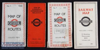 1930s Waterlow & Sons Underground Railways of London Map of London 3x panel with red backing