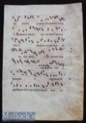 Liturgical Vellum Leaf c1380s - 1450 large impressive scripted sheet of Choral music with finely