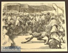 India – Human Tigers at the Mohurrum Festival original engraving 1872 measures 31x24cm approx