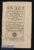 1656 Commonwealth Government Of Oliver Cromwell “Act For Maintenance Of The Army During The Dutch