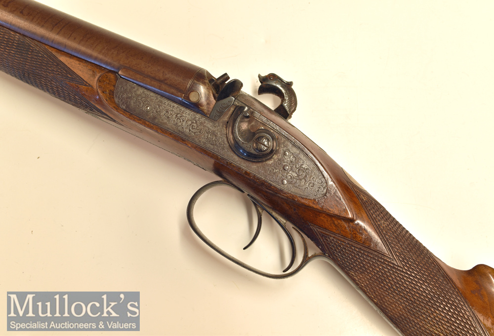 John Williams Helston 12g double barrel antique muzzle loaded Gun with 29 ½” Damascus barrels^ c/w - Image 3 of 4