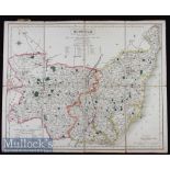 Suffolk Cloth Backed Folding Map c1835s - Attractively hand coloured in out-line. Printed by