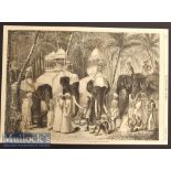 India – Scarce 1858 Engraving The Elephants of the Rajah of Travancore by Frank Vizetelly from a