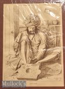 India – Wood Carver Print W. Griggs photo-litho. London mounted measures 37x49cm