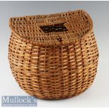 Wicker Fishing Creel pot belly style shape with leather strap^ no carrying strap with rectangular