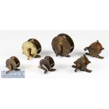 Collection of various brass crank wind reels (6) – ranging in size from 1.5” dia to 2.75”^ 2x with