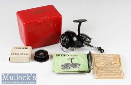 K P Morritt Intrepid Elite Spinning Reel with black finish^ housed in original box with paperwork^