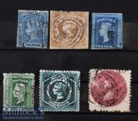 Australia - New South Wales. Early postage stamps 1850s-60s Collection of 6 stamps^ 3 are imperfs.