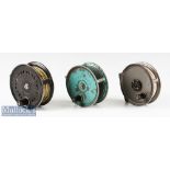 J W Young & Son Fly Reels to include Condex 3 ¾” in black^ a 3 1/2” Condex in green (heavy wear)^