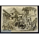 India - The Bazaar Oodipoor Rajpootana original engraving 1858 from a drawing by W Carpenter with