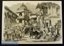 India - The Bazaar Oodipoor Rajpootana original engraving 1858 from a drawing by W Carpenter with