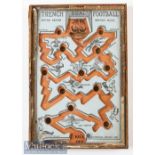 WWI Trench football game made 1915 - Orange and on laid green card boards with cut-out game design