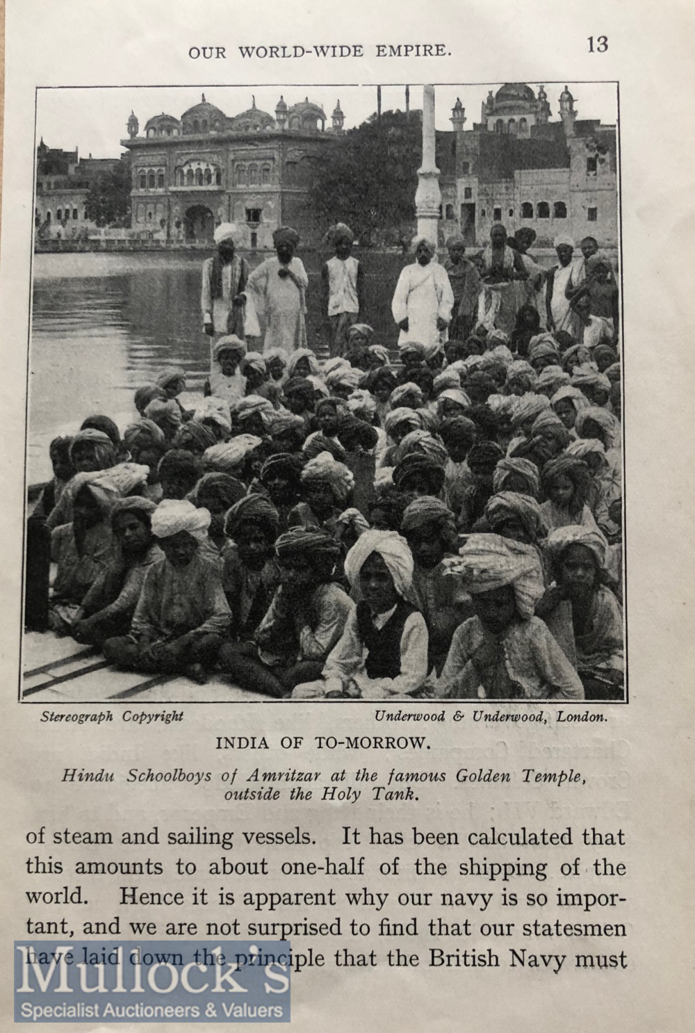 India – Golden Temple Print Original print showing school boys of Amritsar at the Sikhs sacred tank^