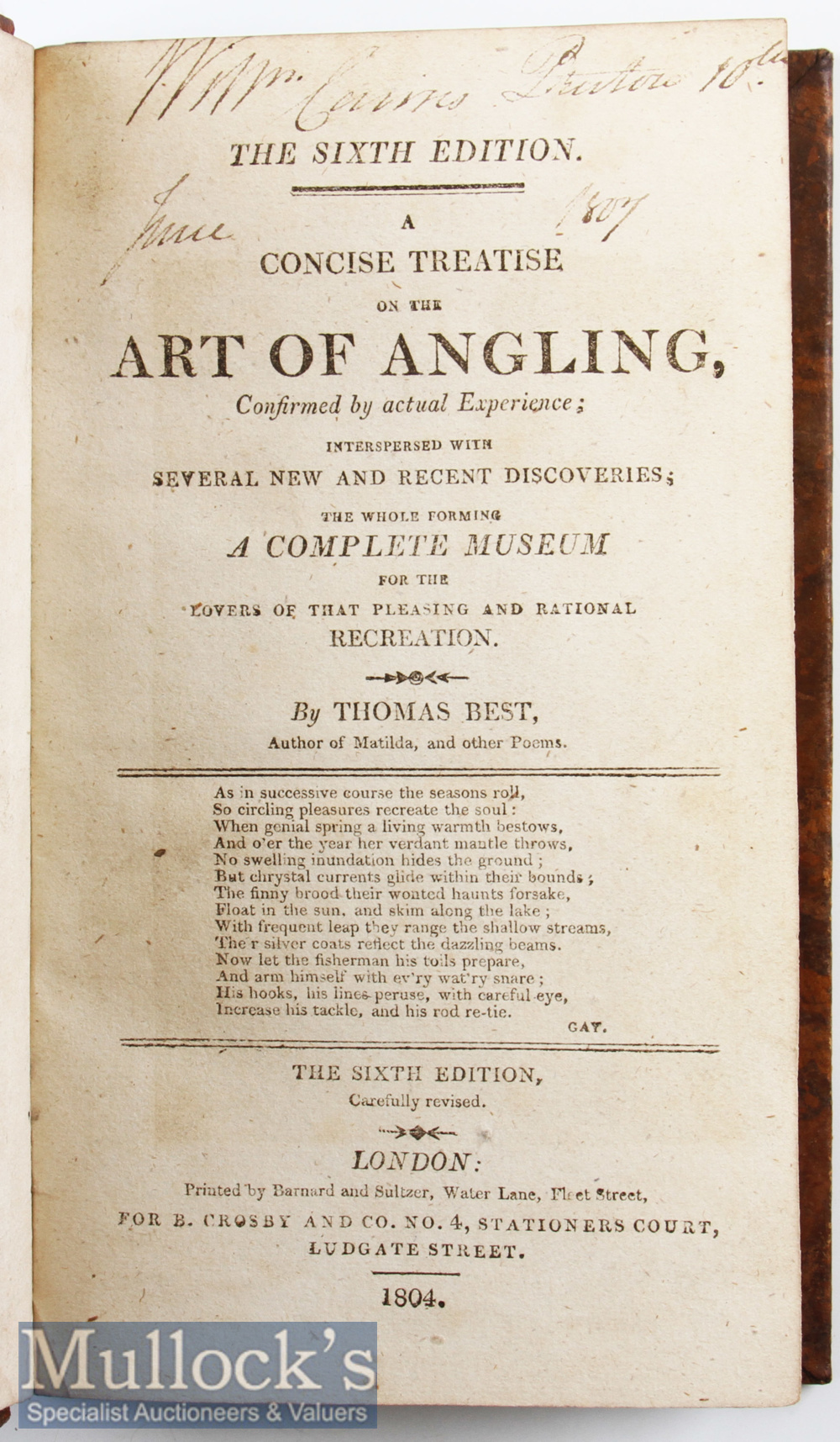 Best^ Thomas – Concise Treatise on the Art of Angling^ London 1804^ 6th edition^ frontis plate^ - Image 2 of 2