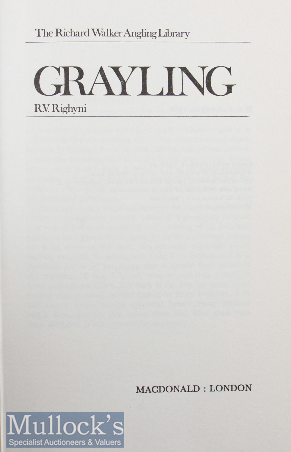 Righyni^ R V – Grayling^ 1968 1st edition^ good copy in dust jacket. - Image 2 of 2