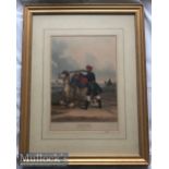 India - Large hand coloured steel engraving of the Nizams Army 3rd cavalry camel gunner in full