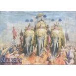 India Colour Lithograph 19th century The Maharajas Elephant procession dimensions 24 x 18 cm