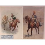 Indian Military postcards (2) both coloured Indian army tent pegging & 14th Murray’s Jat lancers.