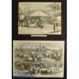 India – Two Original Engravings Elephant Steeple Chase in Rangoon 1858 36x26cm and An Elephant