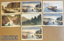 Collection of (7) printed colour postcards scenes of Kashmir^ India c1900s. Set includes views of