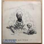 India - Original Pen & Ink cartoon scenes of the British Raj by Clifford Lewis ‘Clew’. Indian bed of