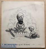 India - Original Pen & Ink cartoon scenes of the British Raj by Clifford Lewis ‘Clew’. Indian bed of