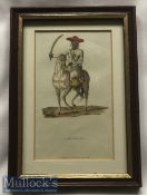 India original hand coloured steel engraving showing a Mahratta warrior on horseback In original