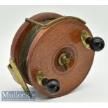 Peetz Tackle Canada 4 3/4" wood and brass sea reel Nottingham style^ with twin bulbous handles^ wing