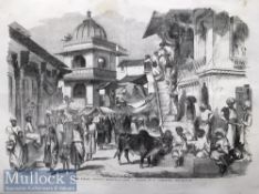 India and Punjab – The Bazaar Oodipoor Rajpootana^ 1858 An original ILN wood engraving titled The