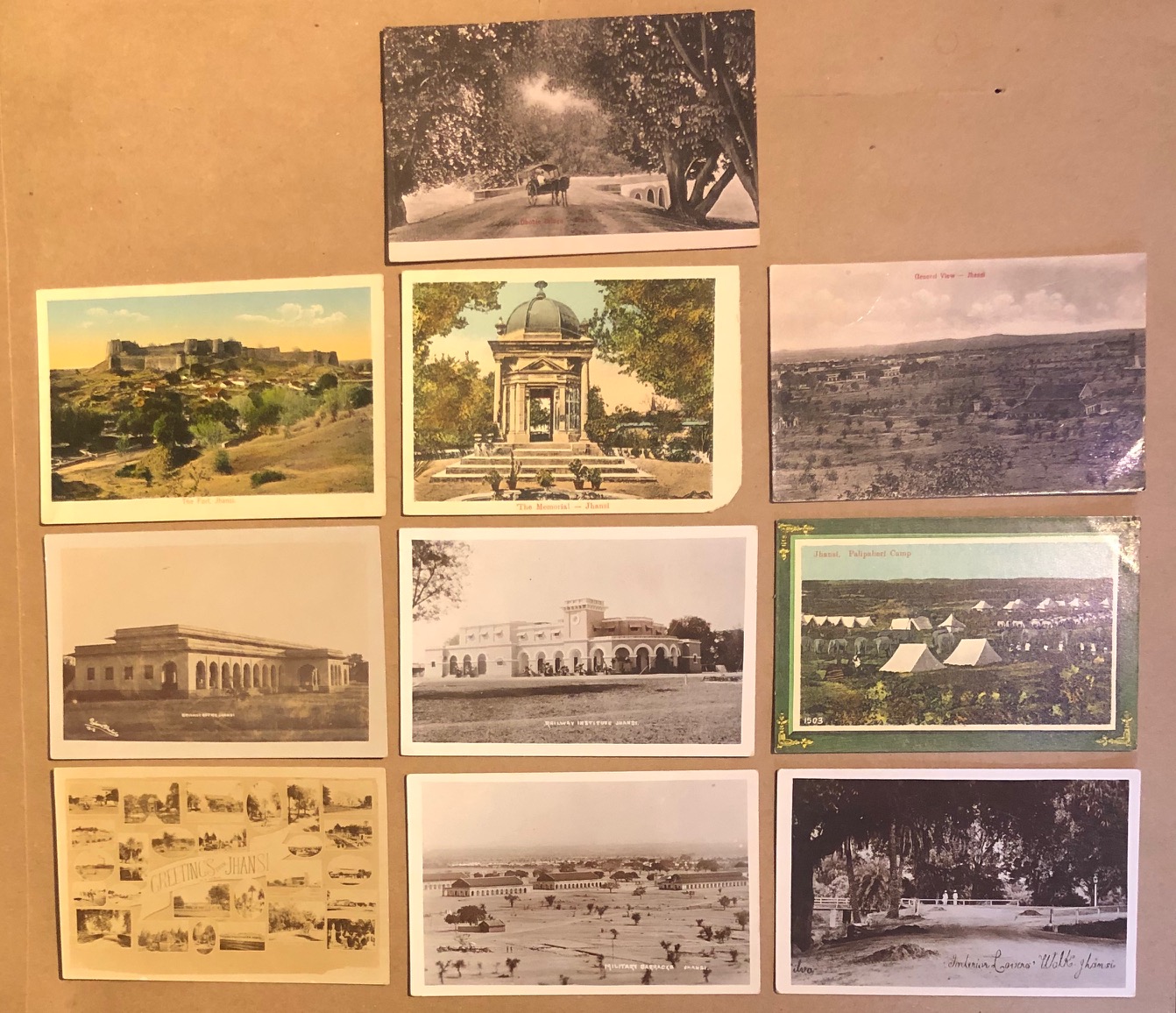 Collection of (10) real photo & printed postcards of Jhansi India c1900s set includes views of