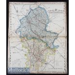Staffordshire Map - Impressive Hand Coloured County Map of Staffordshire c1840s - folding cloth-