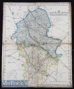 Staffordshire Map - Impressive Hand Coloured County Map of Staffordshire c1840s - folding cloth-