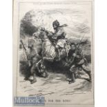 WWI Indian print by Punch - India for the king. Showing Sikhs & Gurkhas on the charge. Published