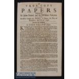 1696 Plot To Assassinate King William III Broadside - A True Copy of the Papers delivered by Sir