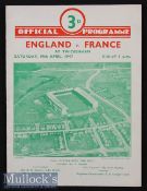 1947 England v France Rugby Programme: England shared the title and this is a lovely clean card to